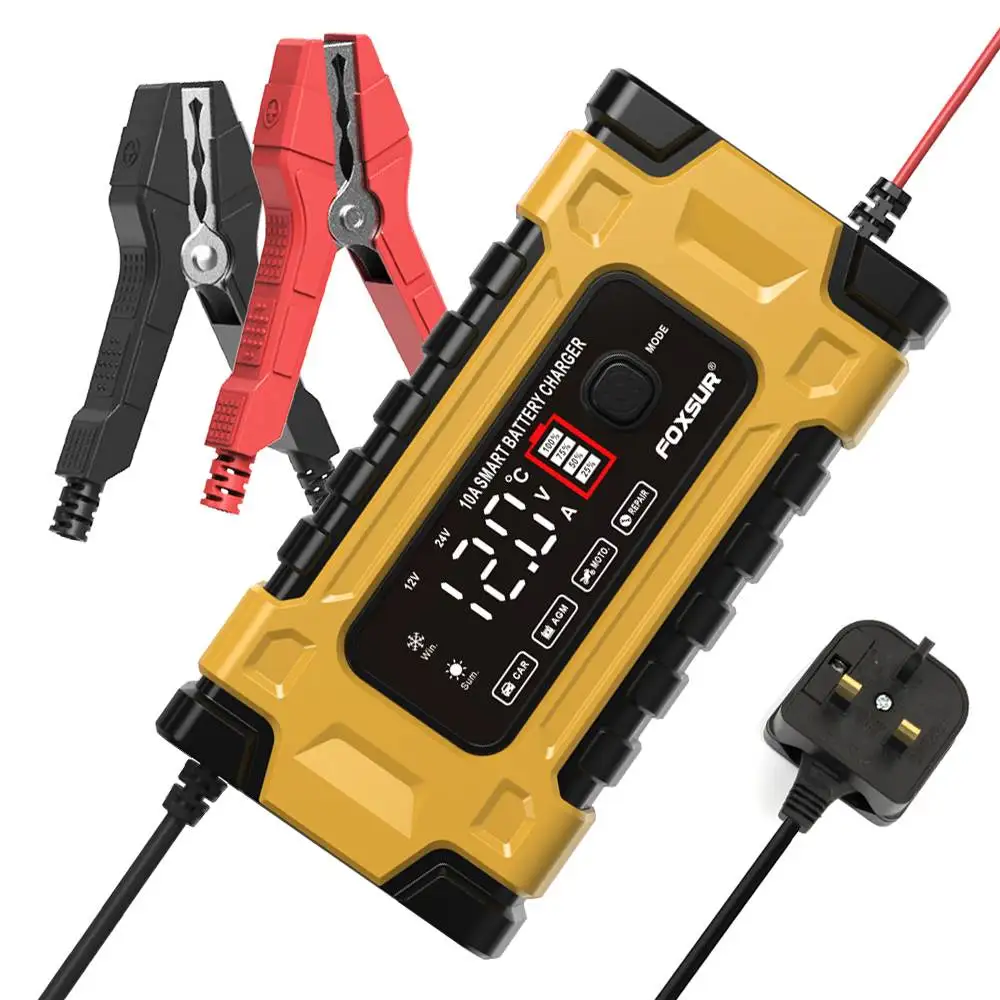 FOXSUR 12V 24V 10A Battery Charger with Intelligent Repair Screen Display for Cars and Motorcycles
FOXSUR 12V 24V 10A Battery Charger with Intelligent Repair Screen Display for Cars and Motorcycles