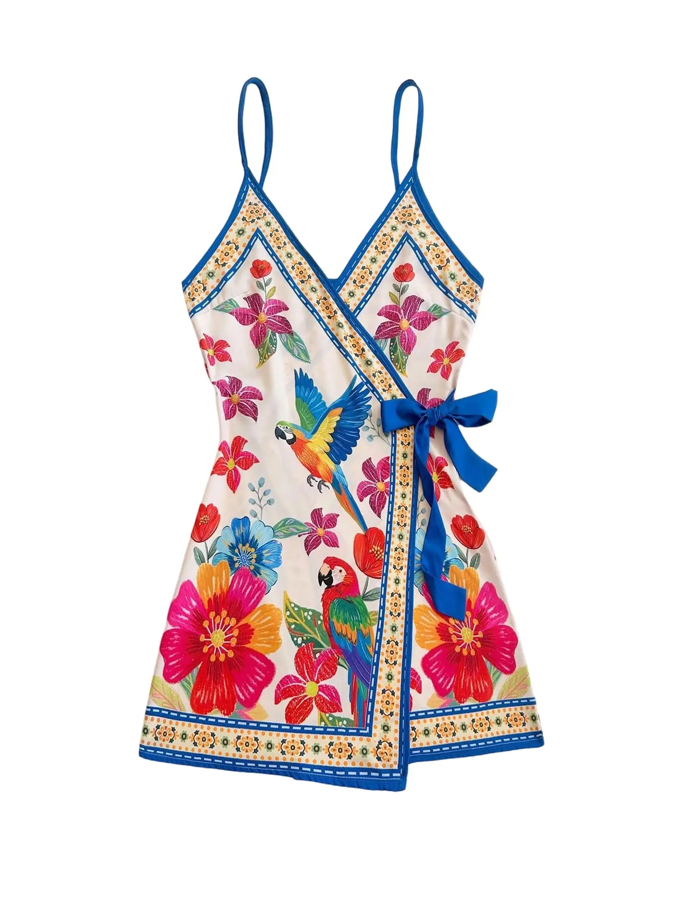 Womens Tropical Floral Print Wrap Mini Dress V Neck Bow Tie Summer Vacation Dress
Womens Tropical Floral Print Wrap Mini Dress V Neck Bow Tie Summer Vacation Dress
