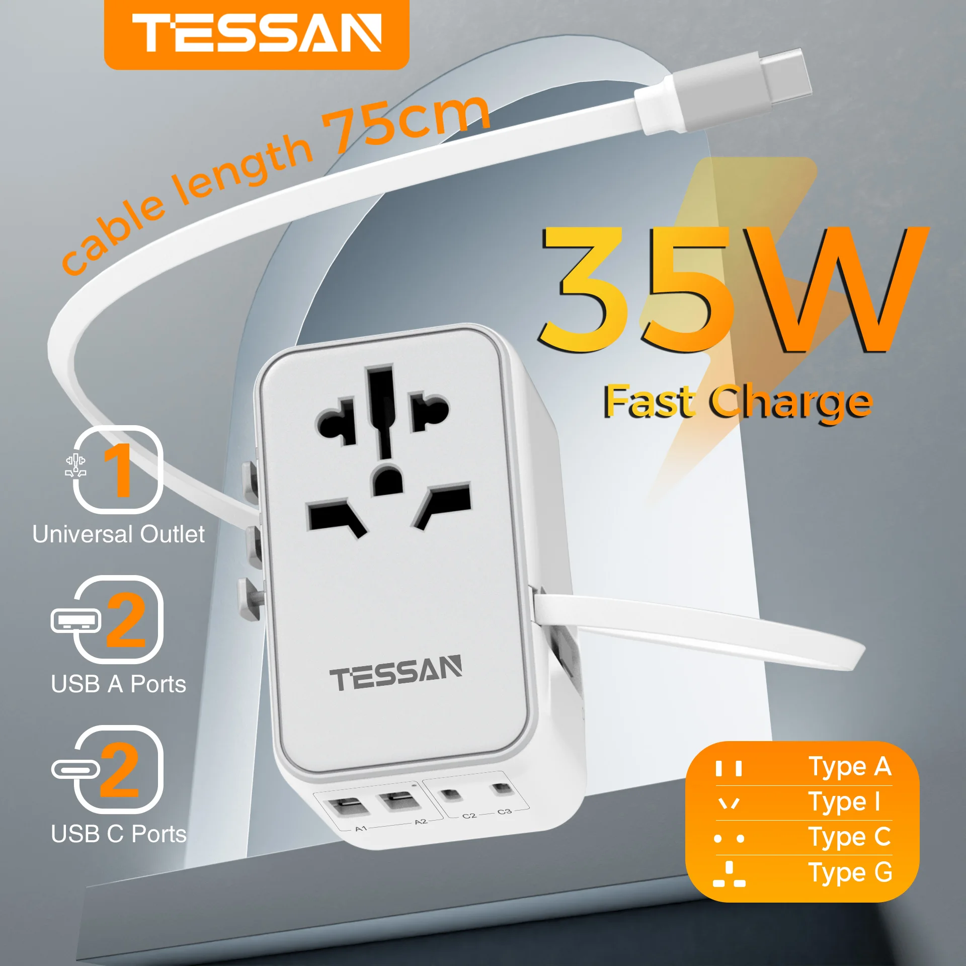 Универсальный дорожный адаптер TESSAN 35 Вт с 2 встроенными кабелями USB 2 типа C 1 международным адаптером для путешествий в США, ЕС, Великобритании, Австралии
Универсальный дорожный адаптер TESSAN 35 Вт с 2 встроенными кабелями USB 2 типа C 1 международным адаптером для путешествий в США, ЕС, Великобритании, Австралии