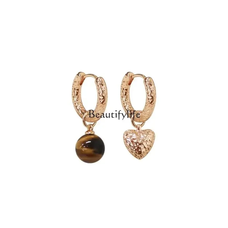 S925 Sterling Silver Tiger's Eye Stone Love Earrings Retro Premium Gold Wrong Earrings
S925 Sterling Silver Tiger's Eye Stone Love Earrings Retro Premium Gold Wrong Earrings