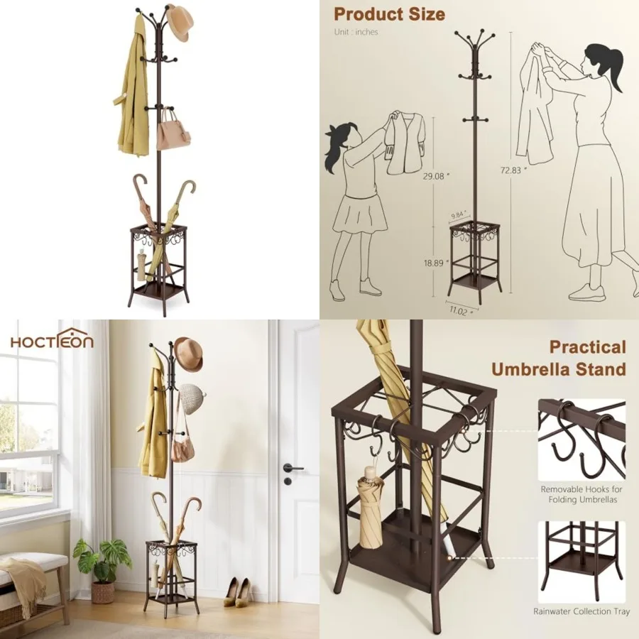 Coat Rack Freestanding, Coat Tree with Umbrella Holder, Metal Coat Rack Stand with 12 Hooks, Standing Coat Hanger Stand, Umbrel
Coat Rack Freestanding, Coat Tree with Umbrella Holder, Metal Coat Rack Stand with 12 Hooks, Standing Coat Hanger Stand, Umbrel