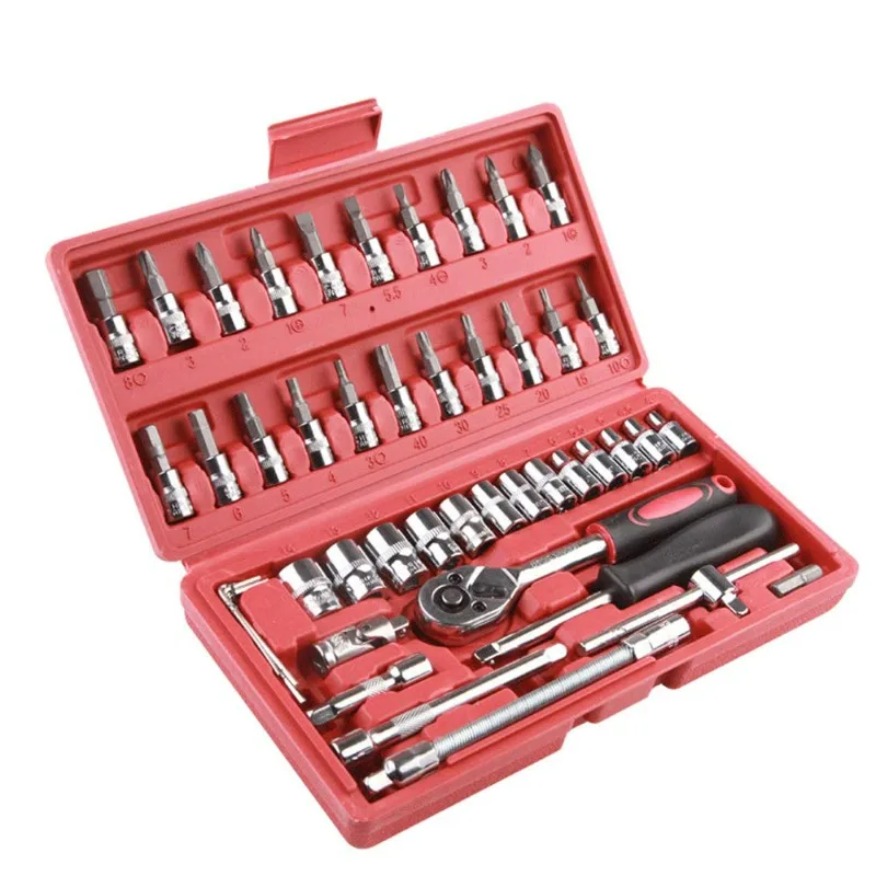 С набором торцевых ключей с храповым механизмом и прочной стальной конструкцией в футляре для хранения мотоциклов, 46 шт., идеальный автомобильный морской набор инструментов
С набором торцевых ключей с храповым механизмом и прочной стальной конструкцией в футляре для хранения мотоциклов, 46 шт., идеальный автомобильный морской набор инструментов