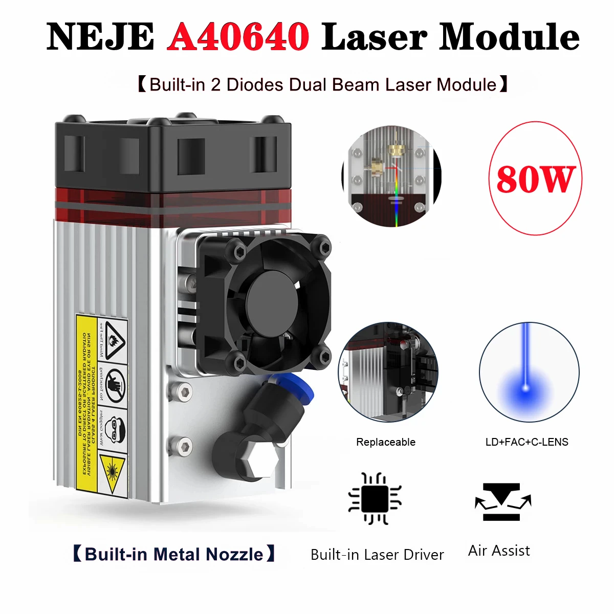 NEJE A40640/E40 80W Laser Module Head Square Double Beam Blue Light TTL Module Set for Laser DIY Wood Metal Mark Engraving Tools
NEJE A40640/E40 80W Laser Module Head Square Double Beam Blue Light TTL Module Set for Laser DIY Wood Metal Mark Engraving Tools
