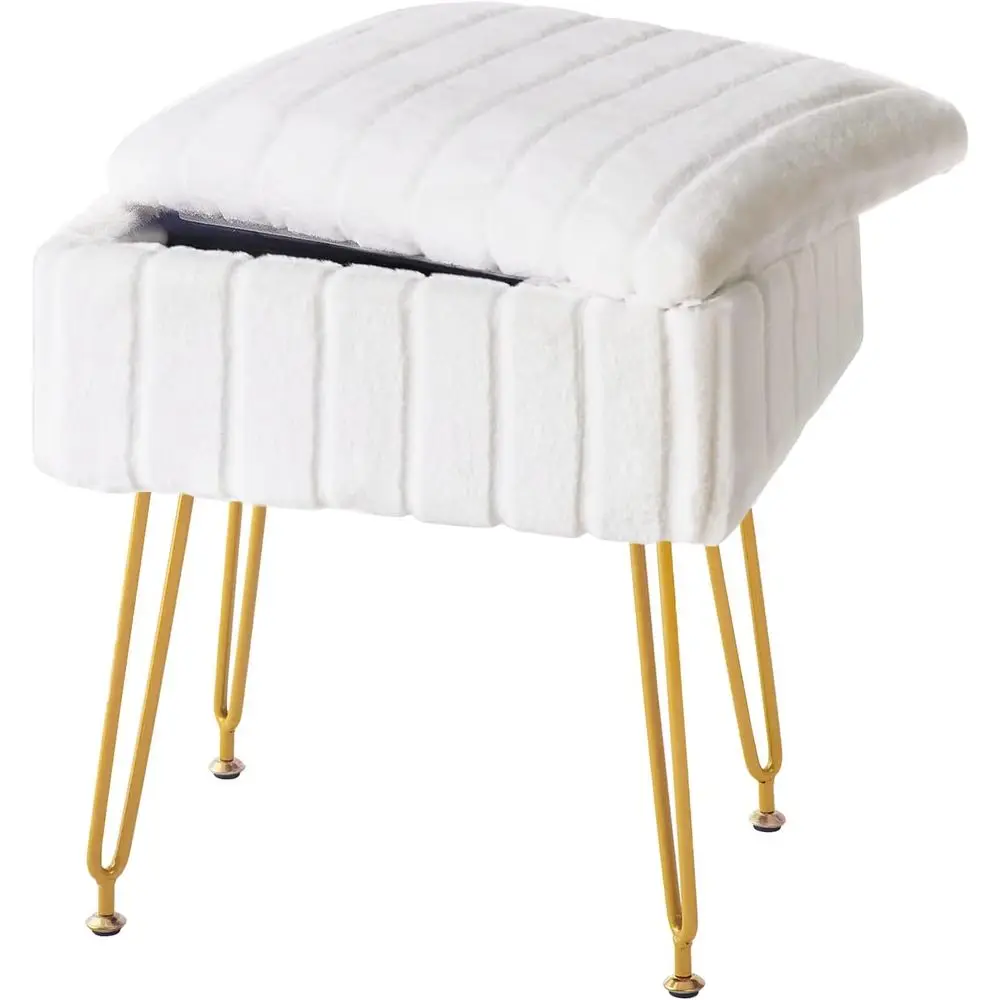 Vanity Stool Chair with Storage, White aux ur Makeup Chair with 4 Metal Legs and Anti-Slip eet, Sot Padded Seat, Small ootrest o
Vanity Stool Chair with Storage, White aux ur Makeup Chair with 4 Metal Legs and Anti-Slip eet, Sot Padded Seat, Small ootrest o