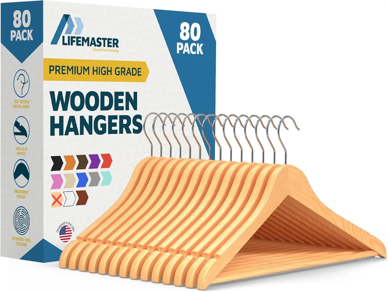 Wooden Hanger Set - 80 Pieces Non-Slip Versatile Closet Space-Saving Hanger Set for Suit, Coat, Camisole, Jacket
Wooden Hanger Set - 80 Pieces Non-Slip Versatile Closet Space-Saving Hanger Set for Suit, Coat, Camisole, Jacket