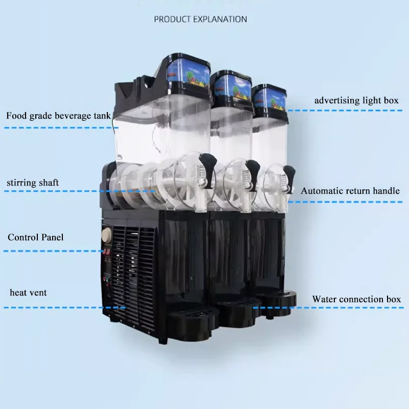 New Design Three Tanks Slush Machine Snow Ice Machine for Strawberry Blueberry Slurry Ice Juice
New Design Three Tanks Slush Machine Snow Ice Machine for Strawberry Blueberry Slurry Ice Juice