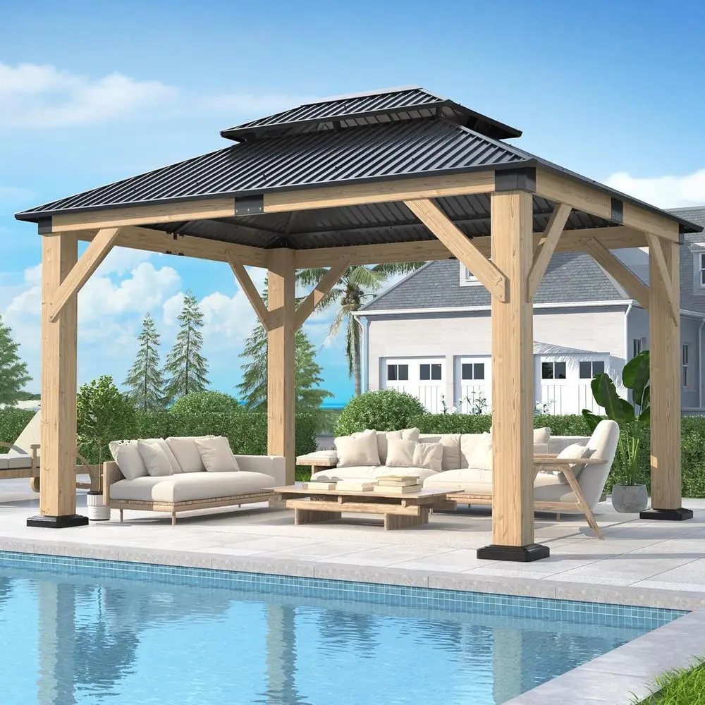 10' x 12' Outdoor Wooden Gazebo - Patio Hardtop Gazebo Permanent Wooden Pavilion with Galvanized Steel Double Roo, Wood Gazebos
10' x 12' Outdoor Wooden Gazebo - Patio Hardtop Gazebo Permanent Wooden Pavilion with Galvanized Steel Double Roo, Wood Gazebos