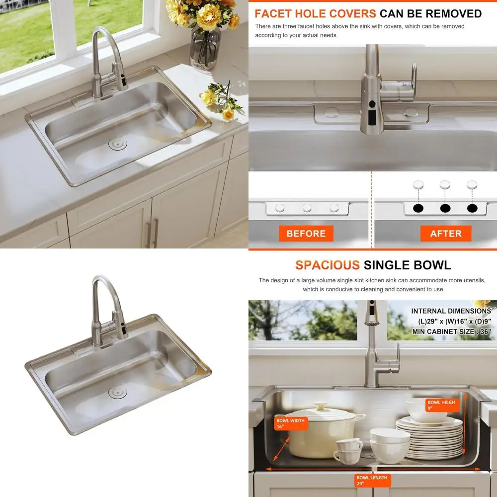 18 Gauge Stainless Steel 33x22 Curved Single Bowl Kitchen Sink with Three Holes and Strainer
18 Gauge Stainless Steel 33x22 Curved Single Bowl Kitchen Sink with Three Holes and Strainer