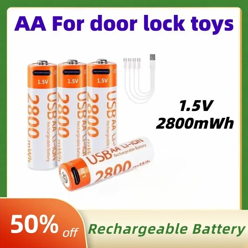 1.5V 2800mWh AA Rechargeable Lithium Battery with USB-C Charging Cable Suitable for Door Lock Toys Replaceable Battery
1.5V 2800mWh AA Rechargeable Lithium Battery with USB-C Charging Cable Suitable for Door Lock Toys Replaceable Battery