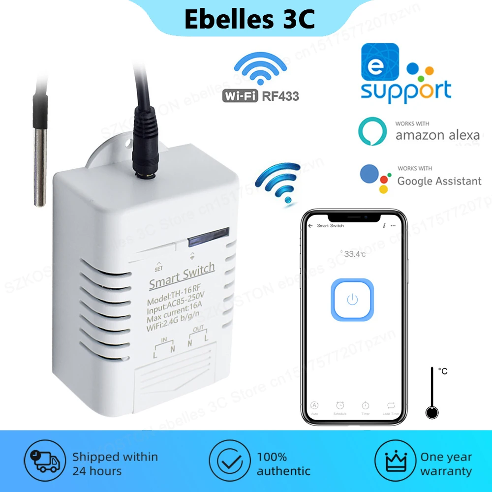 Tuya Temperature Switch WiFi Smart Switch 16A with RF433 Waterproof DS18B20 Sensor Smart Life APP Control Monitoring for Alexa
Tuya Temperature Switch WiFi Smart Switch 16A with RF433 Waterproof DS18B20 Sensor Smart Life APP Control Monitoring for Alexa