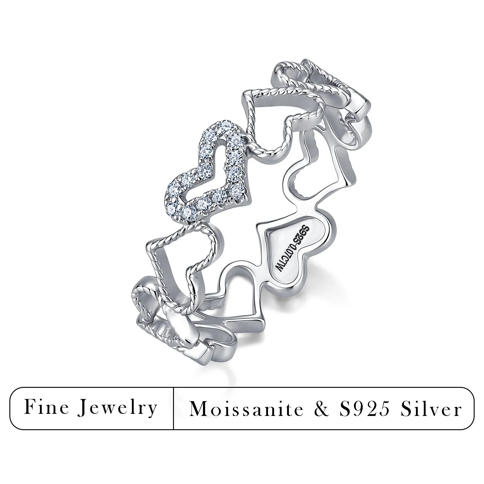 0.07CTW Real Moissanite Diamond Ring for Women Hollow Heart Design 925 Silver Stackable Band Wedding Promise Gift
0.07CTW Real Moissanite Diamond Ring for Women Hollow Heart Design 925 Silver Stackable Band Wedding Promise Gift