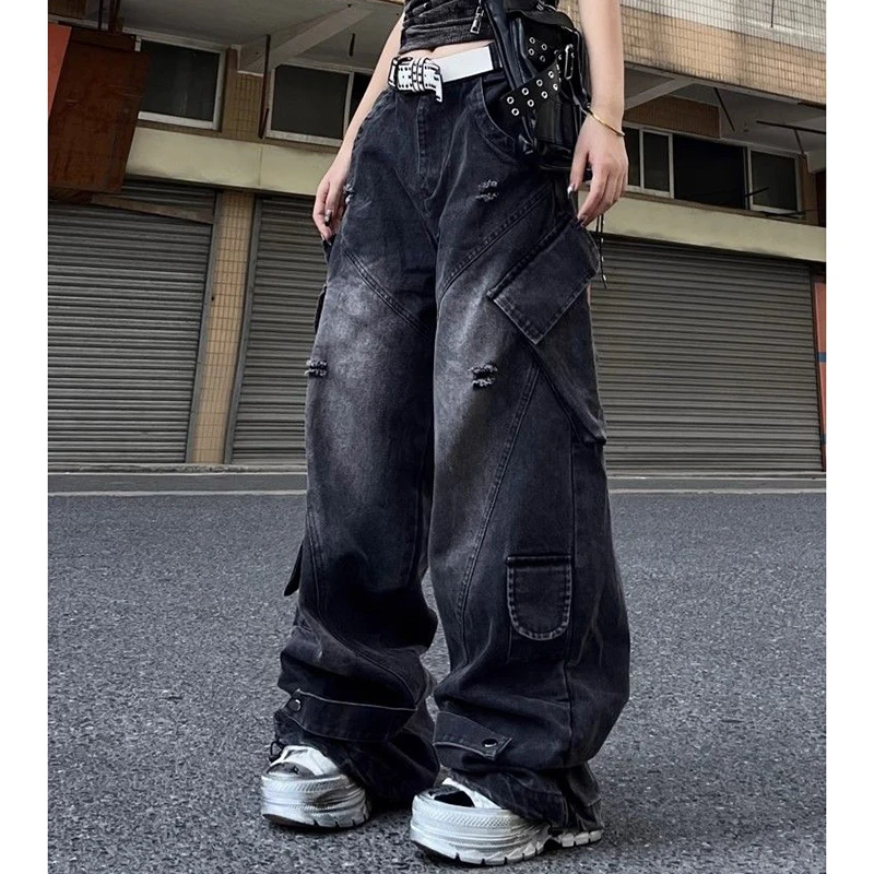 Oversize American Cargo Black Jeans Women Y2K Washed Destroyed Straight Pocket Baggy Denim Female Pants Street Hip Hop Trousers
Oversize American Cargo Black Jeans Women Y2K Washed Destroyed Straight Pocket Baggy Denim Female Pants Street Hip Hop Trousers