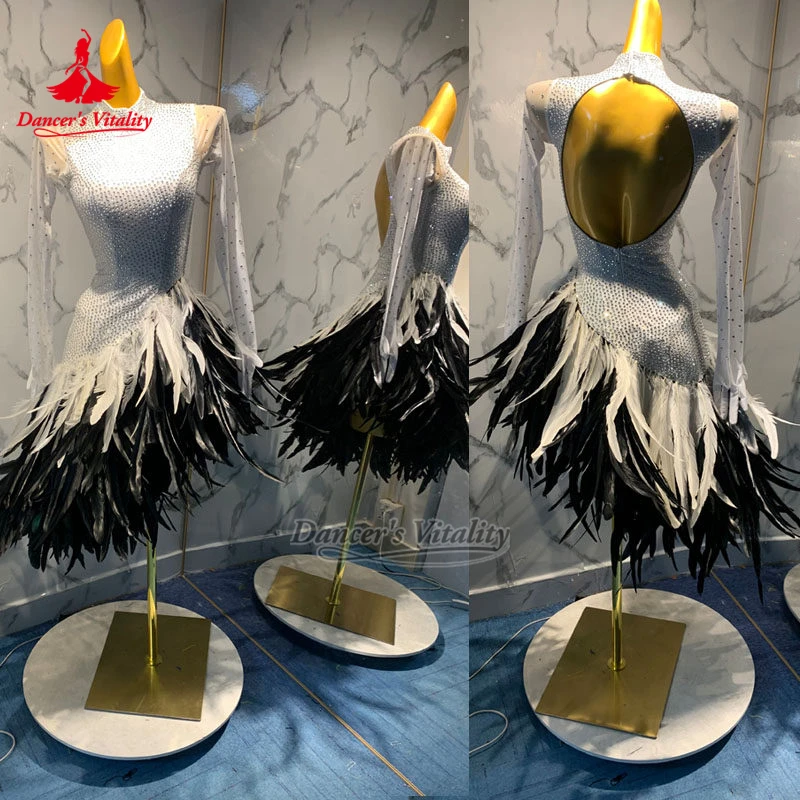 Women AB Stone Rumba Chacha Sexy Feather Lower Hem Dresses Adult Latin Dance Hight-neck Dancing Wear Customize Dancer's Vitality
Women AB Stone Rumba Chacha Sexy Feather Lower Hem Dresses Adult Latin Dance Hight-neck Dancing Wear Customize Dancer's Vitality