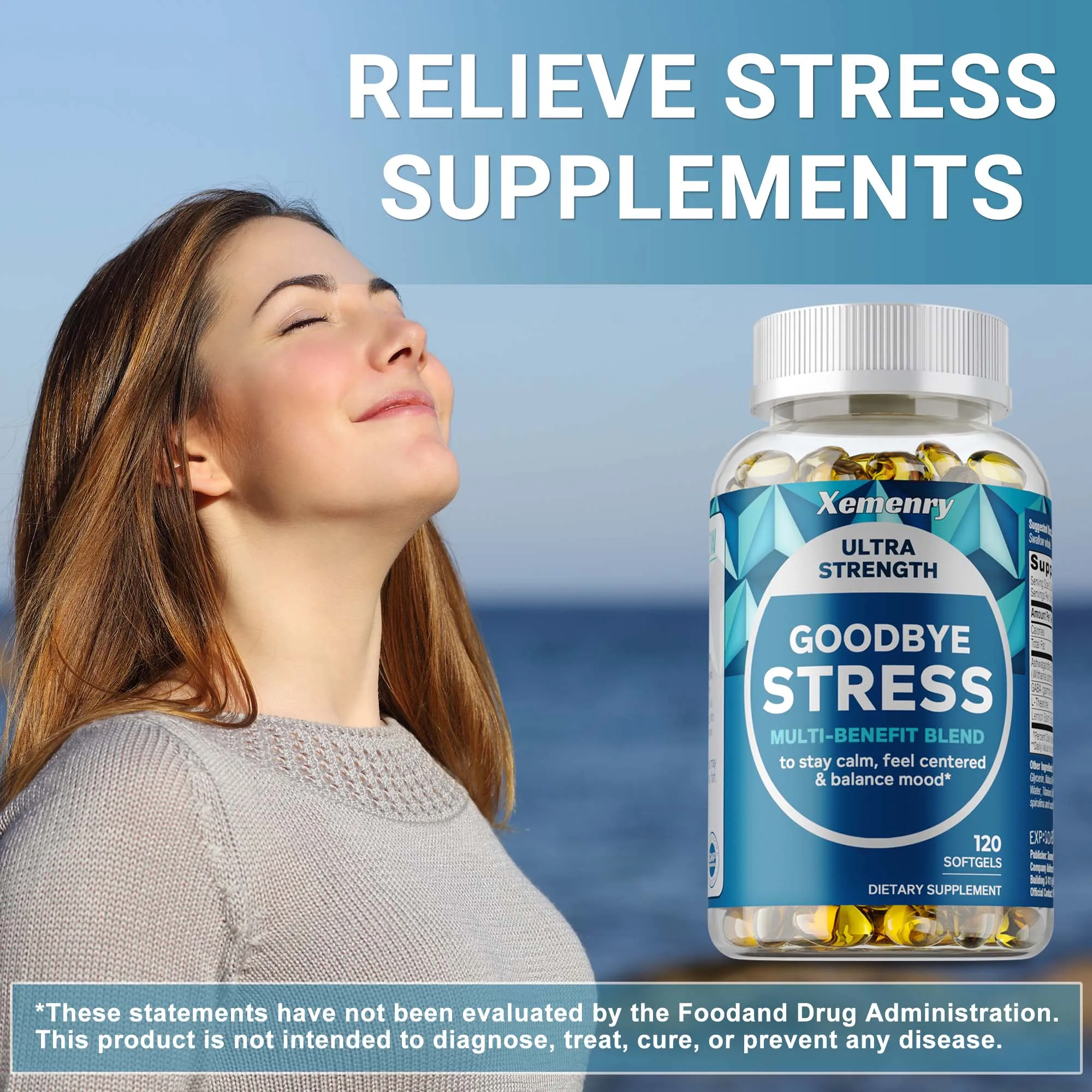 Goodbye Stress Supplement - GABA, L-Theanine - Relieve Stress and Improve Mood - 120 Capsules
Goodbye Stress Supplement - GABA, L-Theanine - Relieve Stress and Improve Mood - 120 Capsules