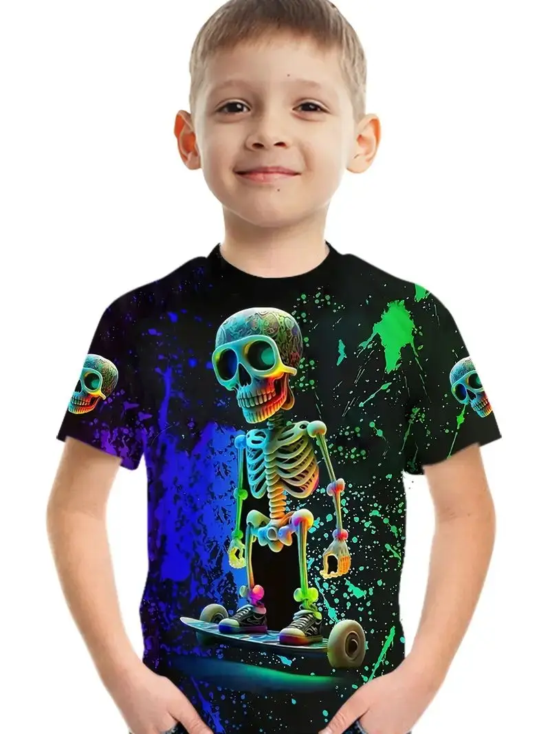 2024 New Children's Clothing Skeleton Skateboarding 3D Printing Children's T-Shirt Boys Short-sleeved Tops Korean Version Summer
2024 New Children's Clothing Skeleton Skateboarding 3D Printing Children's T-Shirt Boys Short-sleeved Tops Korean Version Summer