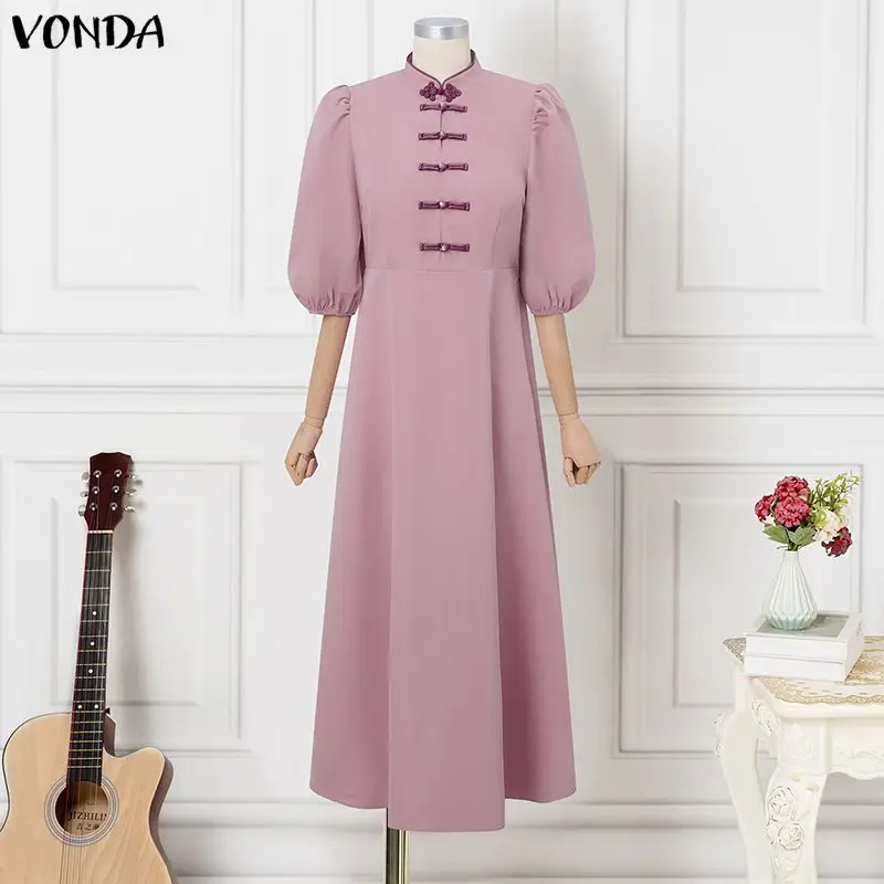 Fashion VONDA Women Plus Size Dresses Stand Collar Half Sleeve Summer Vestidos A-line Puff Sleeve Long Maxi Dress Streetwear
Fashion VONDA Women Plus Size Dresses Stand Collar Half Sleeve Summer Vestidos A-line Puff Sleeve Long Maxi Dress Streetwear