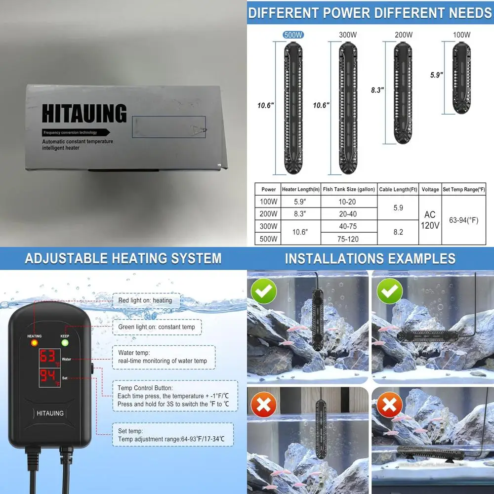 HiTauingAquariumHeater,500WFishTankHeaterwithLEDDigitalDisplay&5SafetyProtection,SubmersibleAquariumHeaterwith2SuctionCupand8.2F
HiTauingAquariumHeater,500WFishTankHeaterwithLEDDigitalDisplay&5SafetyProtection,SubmersibleAquariumHeaterwith2SuctionCupand8.2F