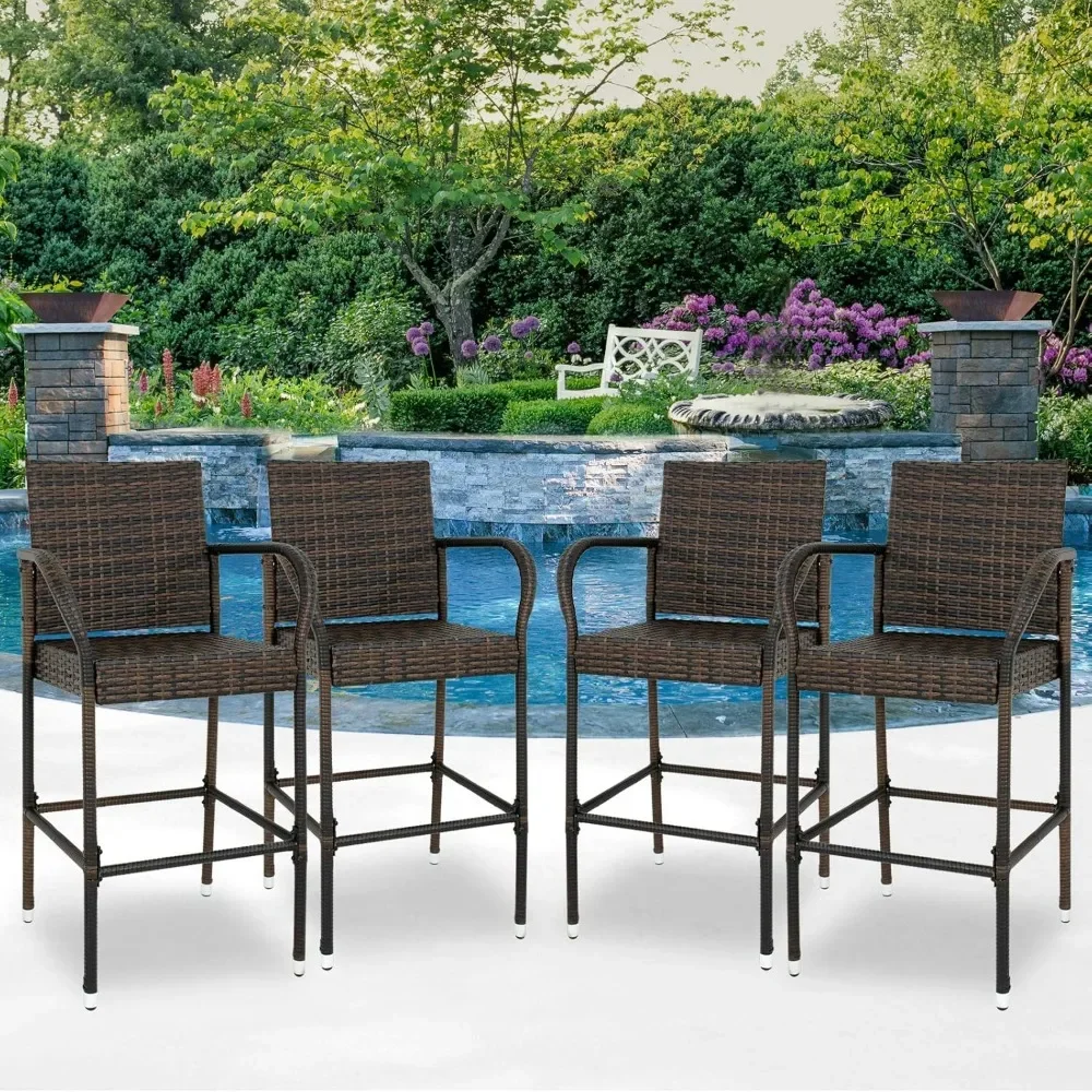 A set of 4-piece chairs for all-weather outdoor backyard rattan chairs and terrace furniture, with armrests and footstools
A set of 4-piece chairs for all-weather outdoor backyard rattan chairs and terrace furniture, with armrests and footstools