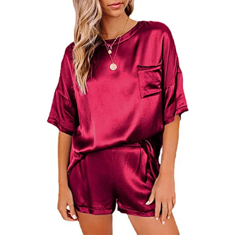 Women's New Solid Color Imitation Silk Sleepwear Short Sleeved Shorts Irregular Two-piece Set Solid Color Home Set
Women's New Solid Color Imitation Silk Sleepwear Short Sleeved Shorts Irregular Two-piece Set Solid Color Home Set