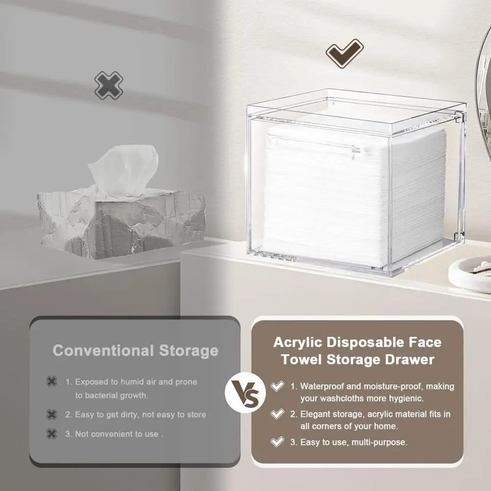 Cotton Swab Storage Container Disposable Tissue Storage Box Acrylic Facial Towel Storage Box with Drawer Capacity for Disposable
Cotton Swab Storage Container Disposable Tissue Storage Box Acrylic Facial Towel Storage Box with Drawer Capacity for Disposable