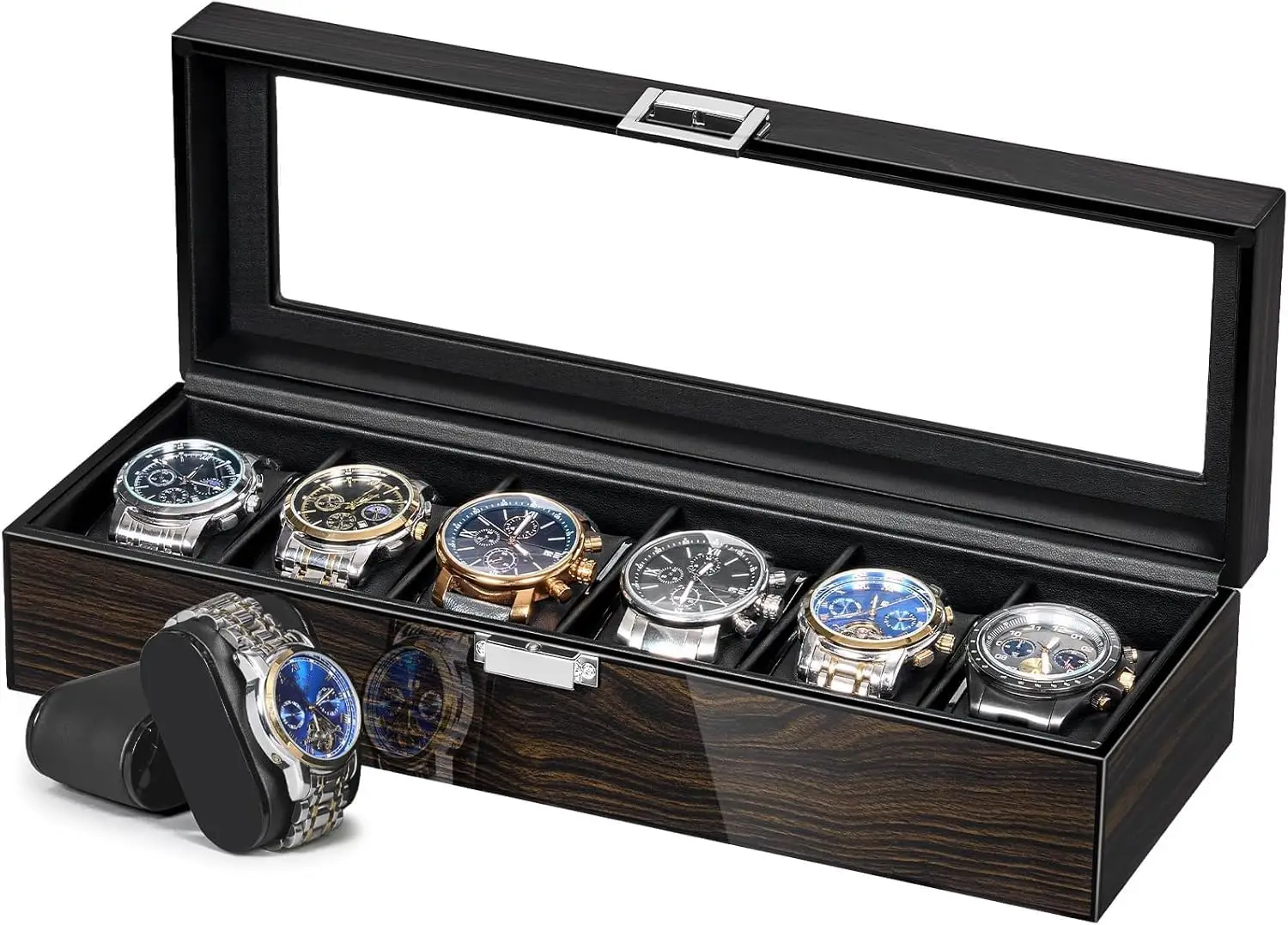 Watch Box for Men, 6 Slot Watch Case with Glass Lid and High-end Craftsmanship, Elegant Storage Organizer for Watches and
Watch Box for Men, 6 Slot Watch Case with Glass Lid and High-end Craftsmanship, Elegant Storage Organizer for Watches and