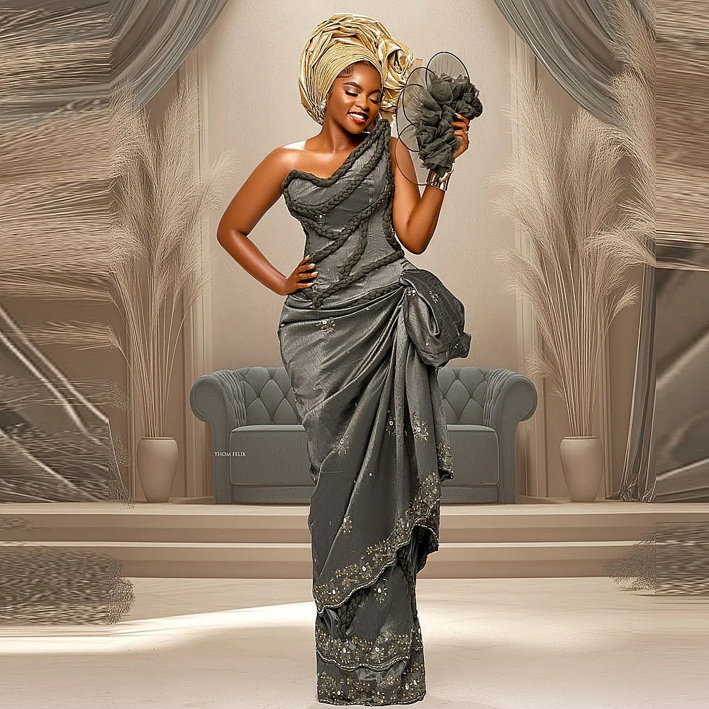 Grey Aso Ebi Evening Dresses With Appliques Sequins Mermaid Proim Dress One Shoulder Fashion Special Occasion Gowns Party Wear
Grey Aso Ebi Evening Dresses With Appliques Sequins Mermaid Proim Dress One Shoulder Fashion Special Occasion Gowns Party Wear