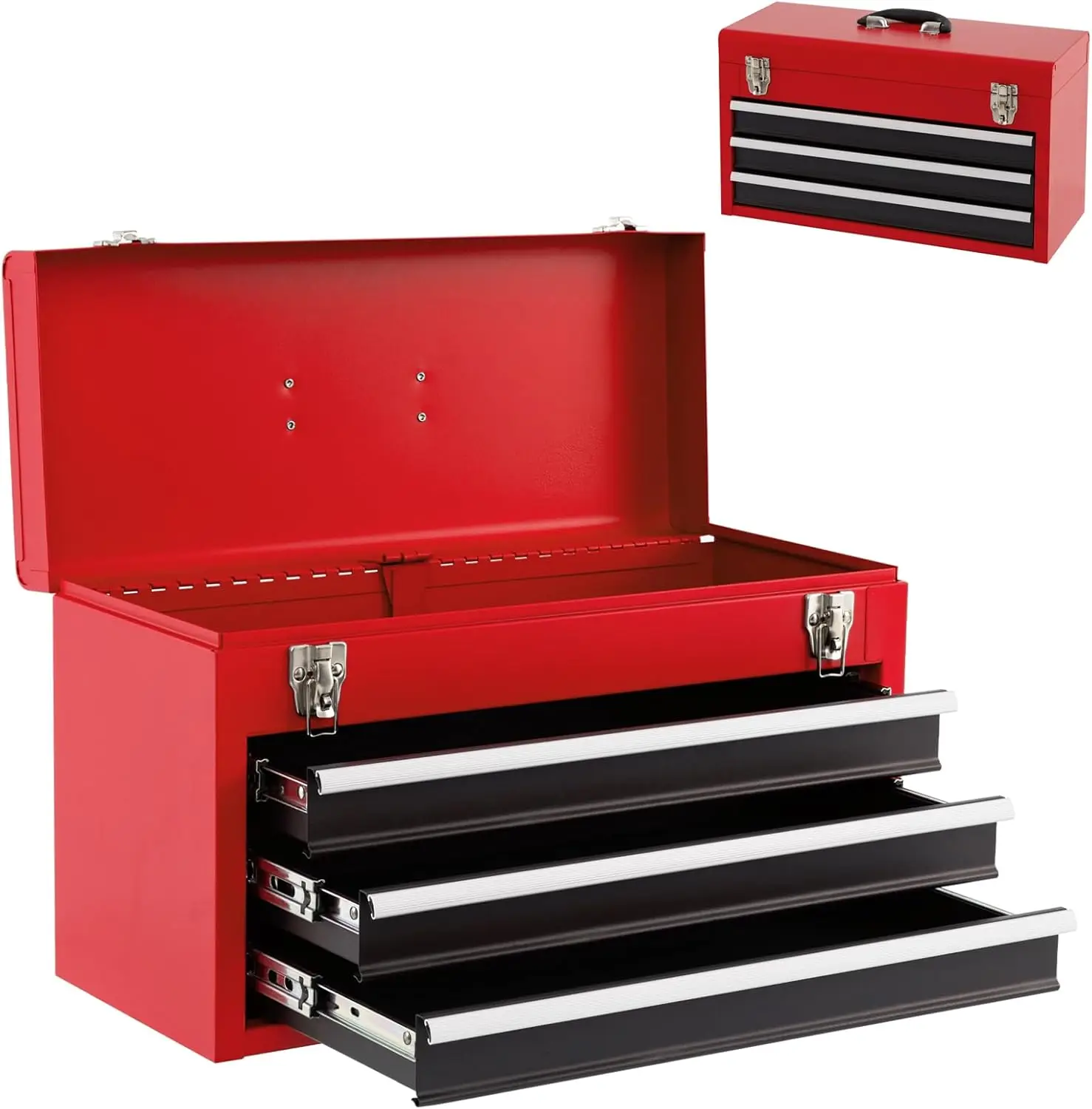 3-Drawer Portable Tool Chest with 4-Tier Organizer, Auto Lock, Protective Liner, and Handle for Garage, Workshop, Home Use
3-Drawer Portable Tool Chest with 4-Tier Organizer, Auto Lock, Protective Liner, and Handle for Garage, Workshop, Home Use