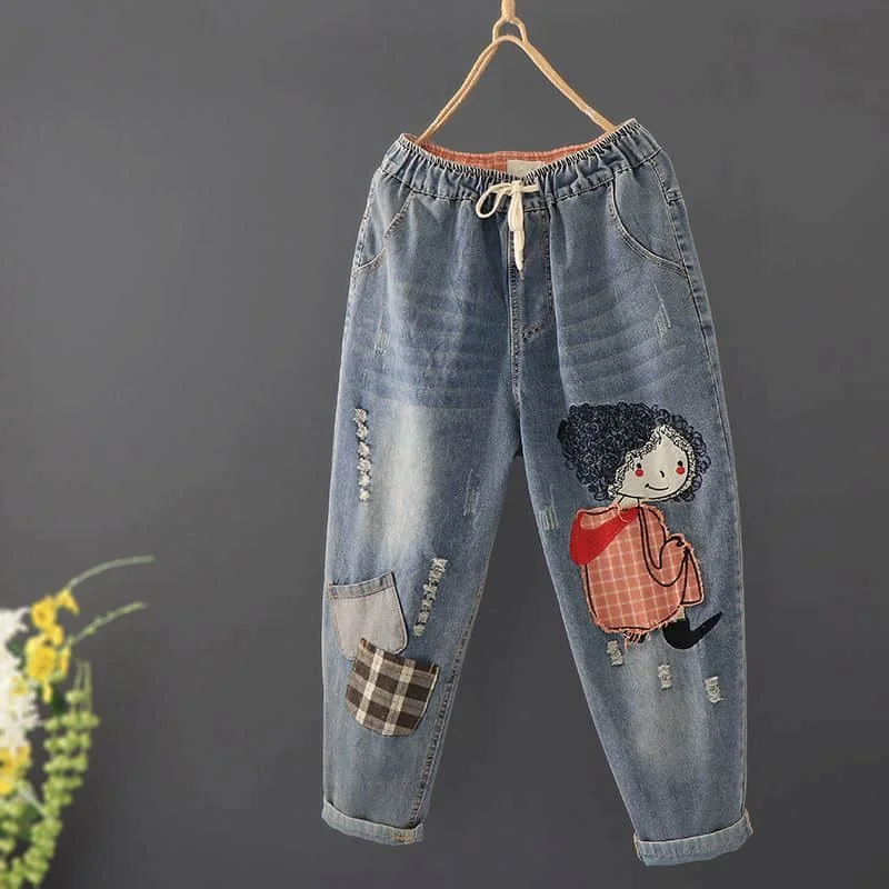 Boyfriend Jeans for Women Casual 2026 Cartoon Patchwork Calf Length Denim Harem Pants Elastic Waist Streetwear Women Clothing
Boyfriend Jeans for Women Casual 2026 Cartoon Patchwork Calf Length Denim Harem Pants Elastic Waist Streetwear Women Clothing