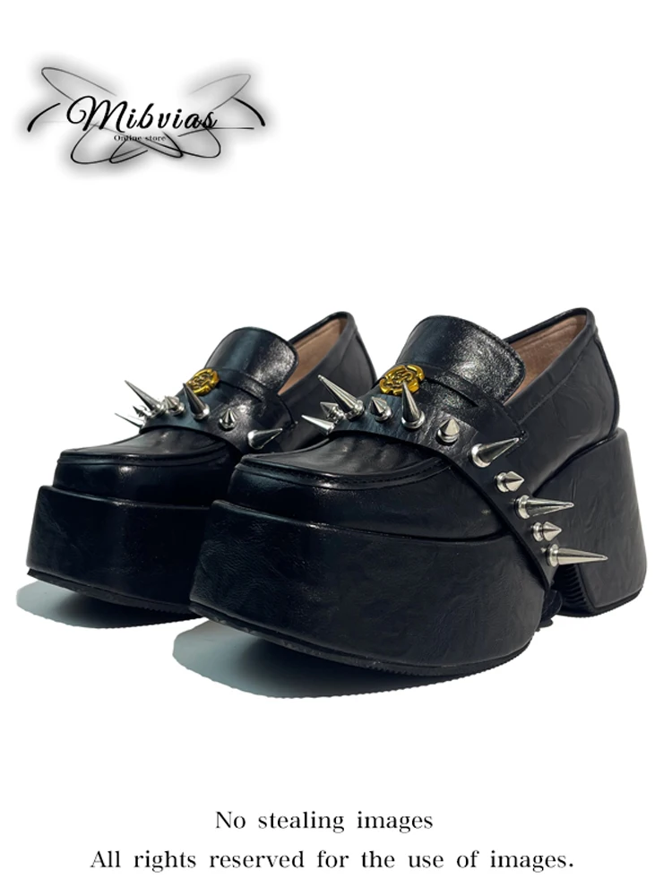 Mibvias Original Punk Style Thick Heel Boosting Single Shoes Nail Studded Gothic Little Leather Shoes Fashionable Casual Flats
Mibvias Original Punk Style Thick Heel Boosting Single Shoes Nail Studded Gothic Little Leather Shoes Fashionable Casual Flats