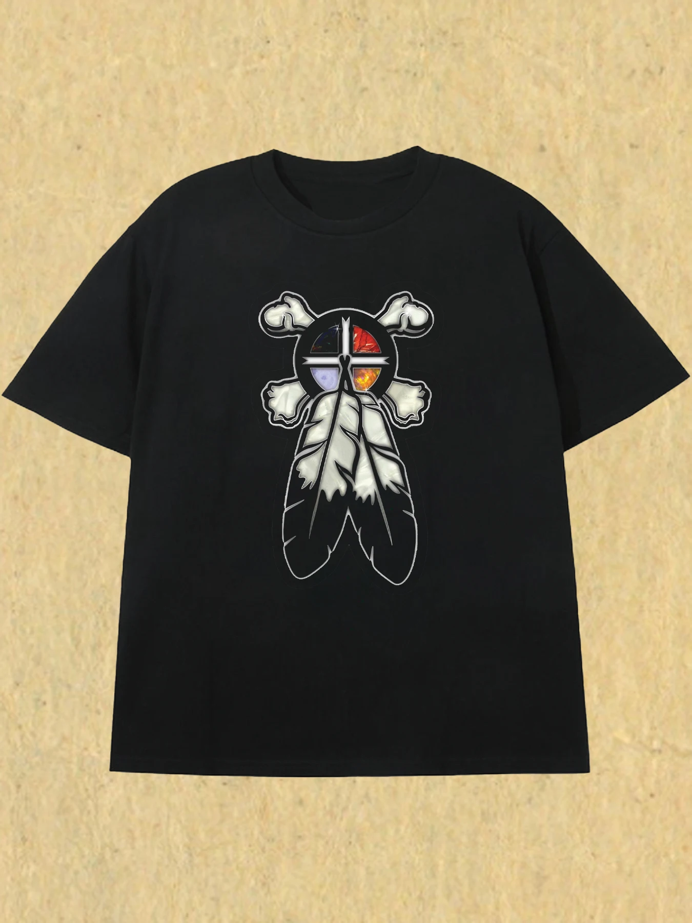 Men's Black 200g Cotton T - Shirt - Unique Feather Cross Heat Transfer Print Round Neck Short Sleeve
Men's Black 200g Cotton T - Shirt - Unique Feather Cross Heat Transfer Print Round Neck Short Sleeve