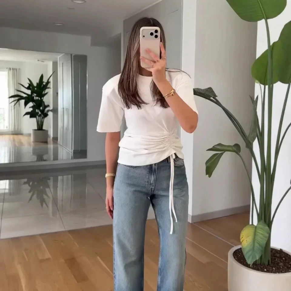 2026 Spring Summer New Women Short Sleeve Pure Color Drawstring Loose Fashion Casual Irregular Hem Top
2026 Spring Summer New Women Short Sleeve Pure Color Drawstring Loose Fashion Casual Irregular Hem Top