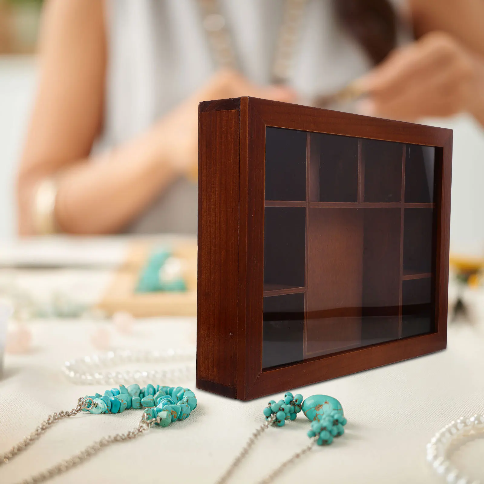 Деревянная шкатулка для драгоценностей в стиле ретро, витрина, прозрачная крышка, многосекционный органайзер для ювелирных изделий для колец, ожерелий, хранения драгоценных камней с кристаллами 
Деревянная шкатулка для драгоценностей в стиле ретро, витрина, прозрачная крышка, многосекционный органайзер для ювелирных изделий для колец, ожерелий, хранения драгоценных камней с кристаллами