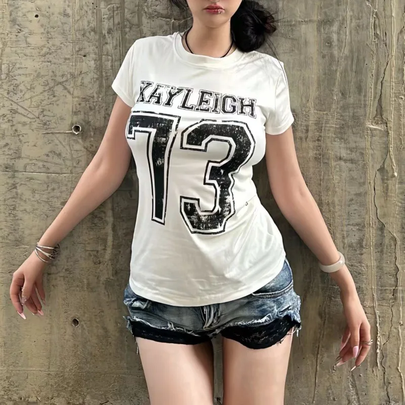 Cotton American Retro Subculture Letter Printed T-shirt Summer New White Harajuku Y2k Tees Women's Slim-fit Sports Hottie Tops
Cotton American Retro Subculture Letter Printed T-shirt Summer New White Harajuku Y2k Tees Women's Slim-fit Sports Hottie Tops