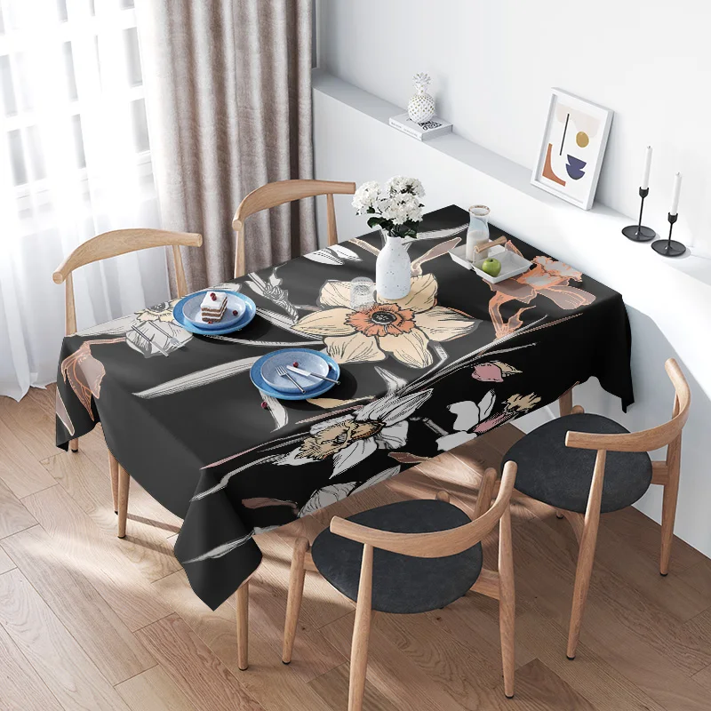 Современная скатерть с цветочным принтом, черно-белая декоративная прямоугольная скатерть для дома, столовой, кухни, украшение для вечеринки (1 
Современная скатерть с цветочным принтом, черно-белая декоративная прямоугольная скатерть для дома, столовой, кухни, украшение для вечеринки (1