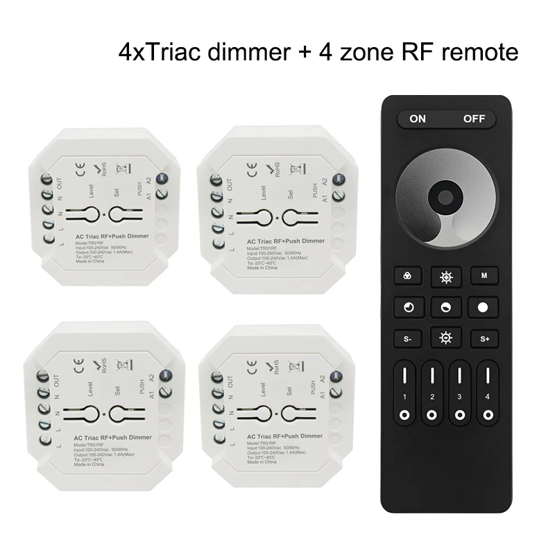 4-Zone Wireless AC Triac LED Dimmer 110V-230V Push Switch 2.4G RF Dimming Remote Control for Incandescent Halogen Lamp
4-Zone Wireless AC Triac LED Dimmer 110V-230V Push Switch 2.4G RF Dimming Remote Control for Incandescent Halogen Lamp