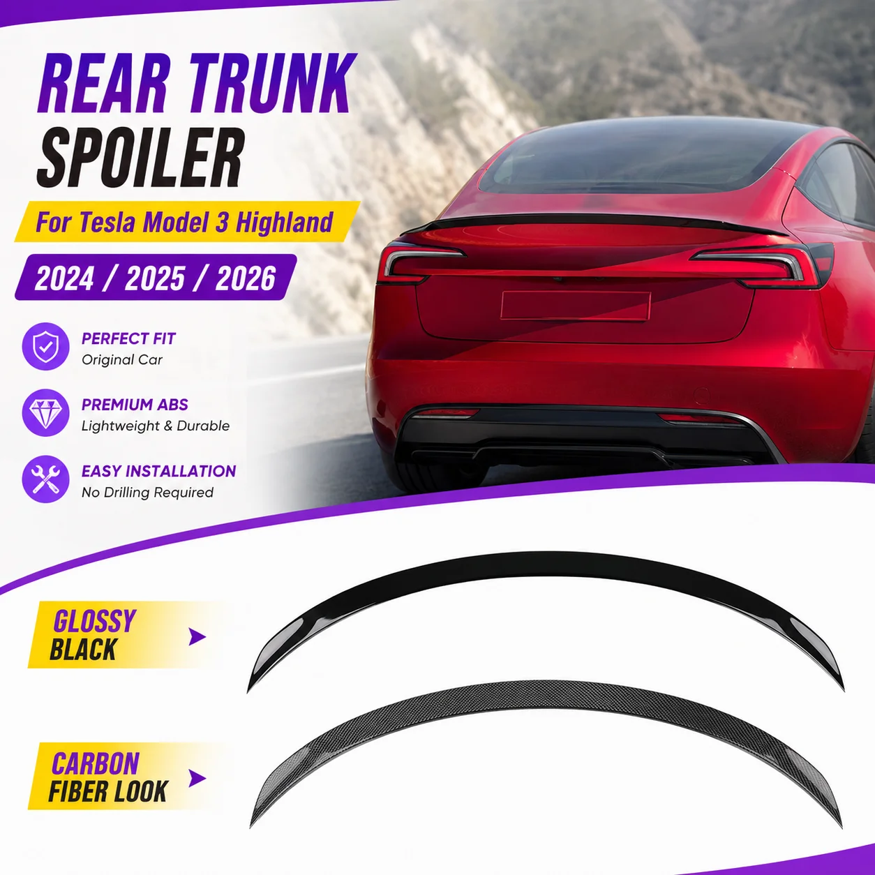 Rear Trunk Spoiler for Tesla Model 3 Highland 2024 2025 2026 Performance Style Tail Wing Exterior Body Kits Accessories Tuning
Rear Trunk Spoiler for Tesla Model 3 Highland 2024 2025 2026 Performance Style Tail Wing Exterior Body Kits Accessories Tuning