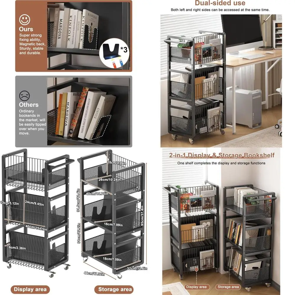 Двусторонняя усиленная тележка для книг с бесшумными колесами и 3 магнитными креплениями для хранения книг на колесиках дома, в офисе или школе
Двусторонняя усиленная тележка для книг с бесшумными колесами и 3 магнитными креплениями для хранения книг на колесиках дома, в офисе или школе