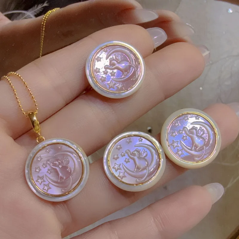 s925Silver Inlaid Mother-of-Pearl Series Aurora Purple Mother-of-Pearl Moon Cat Pendant Earrings and Rings Set with Mother-of-Pe
s925Silver Inlaid Mother-of-Pearl Series Aurora Purple Mother-of-Pearl Moon Cat Pendant Earrings and Rings Set with Mother-of-Pe