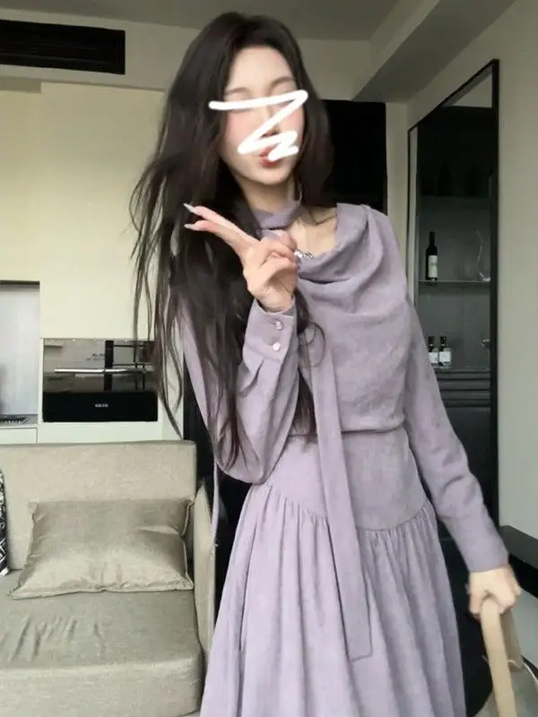 Purple Long Sleeve Women's Dress Korean Style Waist Cinched Atmosphere Sensation Autumn 2025 New Arrival A-Line Midi Dress
Purple Long Sleeve Women's Dress Korean Style Waist Cinched Atmosphere Sensation Autumn 2025 New Arrival A-Line Midi Dress