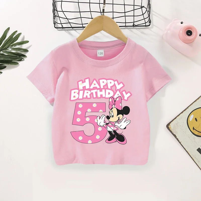 Minnie Mouse Happy Birthday T Shirt for Girl Pink Number Baby Tees Cute Cartoon Cotton Short Sleeve Toddler Tops Kids Party Gift
Minnie Mouse Happy Birthday T Shirt for Girl Pink Number Baby Tees Cute Cartoon Cotton Short Sleeve Toddler Tops Kids Party Gift