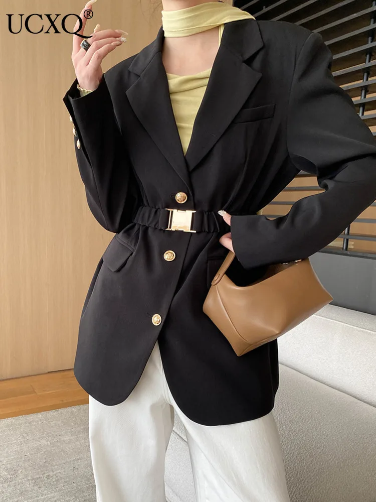 UCXQ Elegant Blazer Coat European Style Gold Single Breasted Sashes Waist Office Lady All-match Jacket Women 2024 Spring Autumn
UCXQ Elegant Blazer Coat European Style Gold Single Breasted Sashes Waist Office Lady All-match Jacket Women 2024 Spring Autumn
