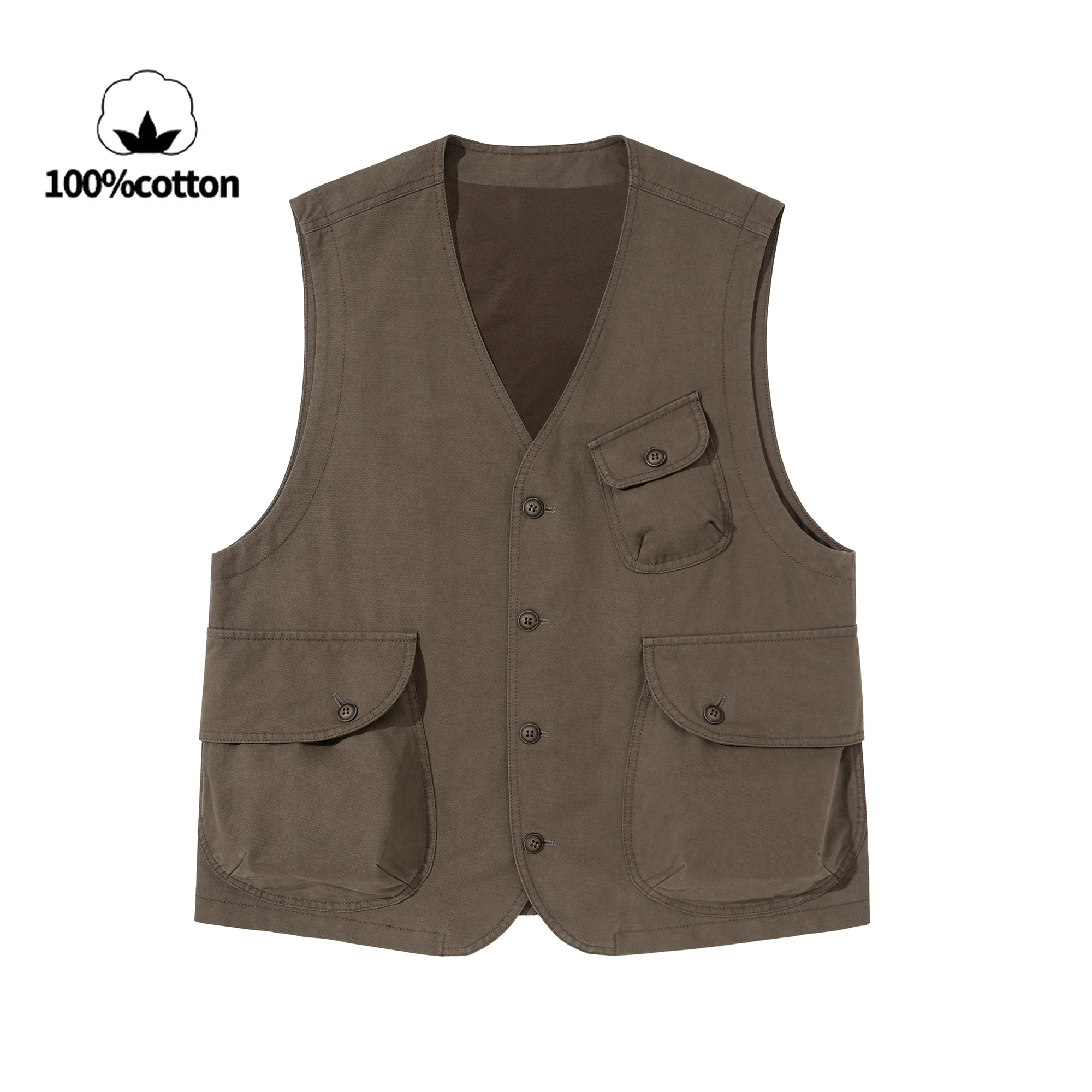Tapered Vintage Vest with Classic Deep V-Neck & Large Pockets in Coffee Color
Tapered Vintage Vest with Classic Deep V-Neck & Large Pockets in Coffee Color