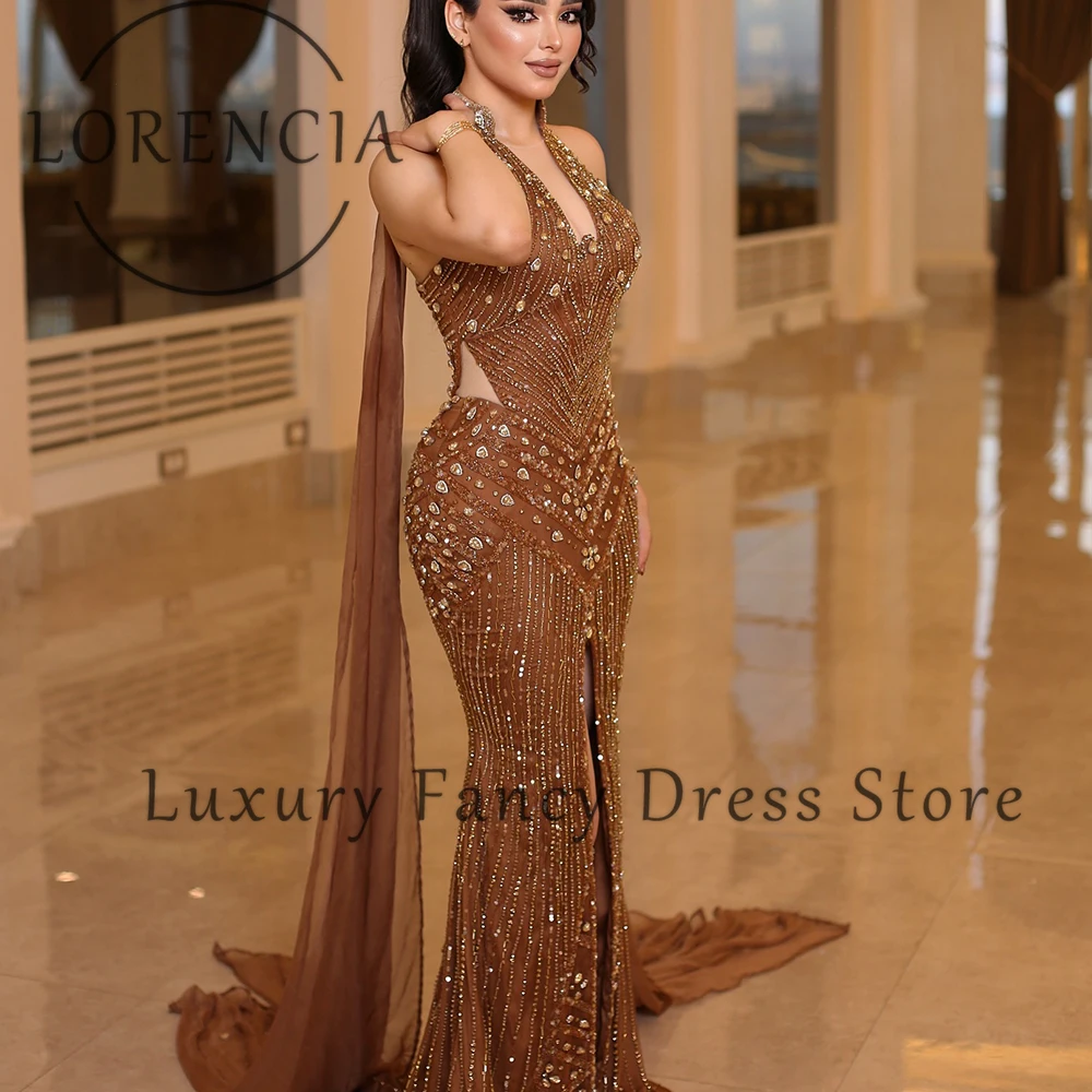 Elegant Crystal Prom Dresses 2025 Halter Bodycon Glitter Mermaid Evening Party Gown Customized Sleeveless vestidos de cerimônia
Elegant Crystal Prom Dresses 2025 Halter Bodycon Glitter Mermaid Evening Party Gown Customized Sleeveless vestidos de cerimônia