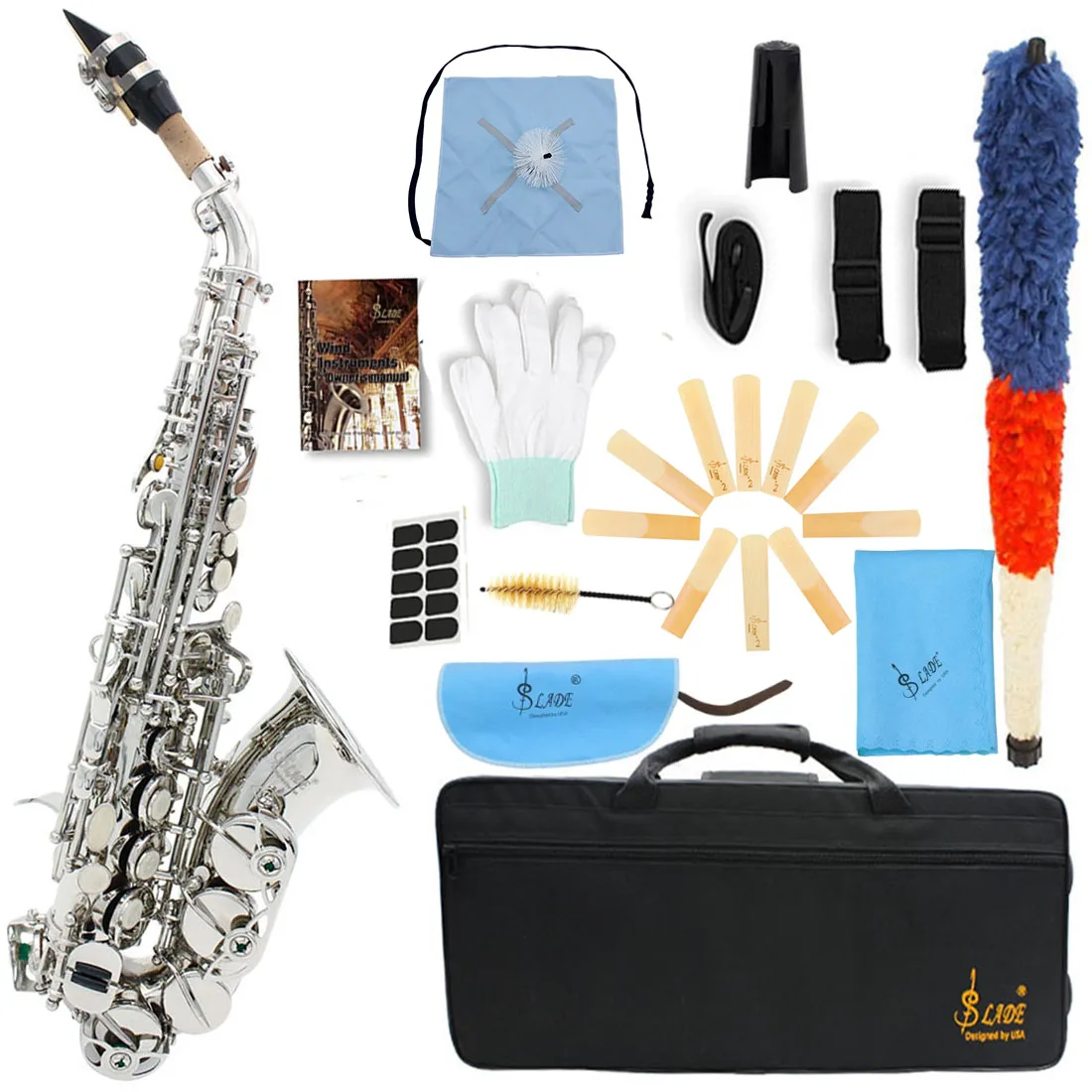 SLADE Soprano Saxophone Silver Professional B Flat Saxophone Woodwind Instrument Sax with Box Cleaning Cloth Neck Strap Parts
SLADE Soprano Saxophone Silver Professional B Flat Saxophone Woodwind Instrument Sax with Box Cleaning Cloth Neck Strap Parts