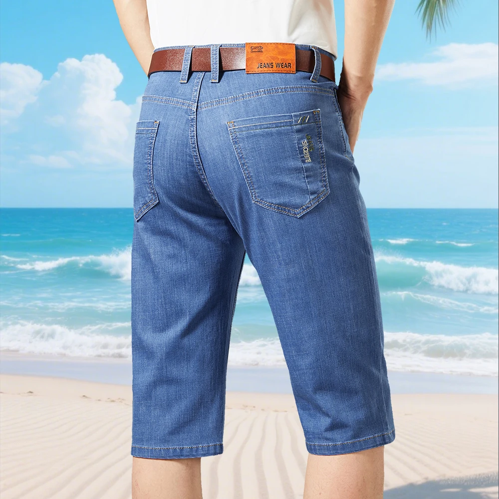 Summer Thin Denim Shorts Men's Straight Business Casual Short Jeans Comfortable Elastic Cool Bermuda Knee-length Pants
Summer Thin Denim Shorts Men's Straight Business Casual Short Jeans Comfortable Elastic Cool Bermuda Knee-length Pants