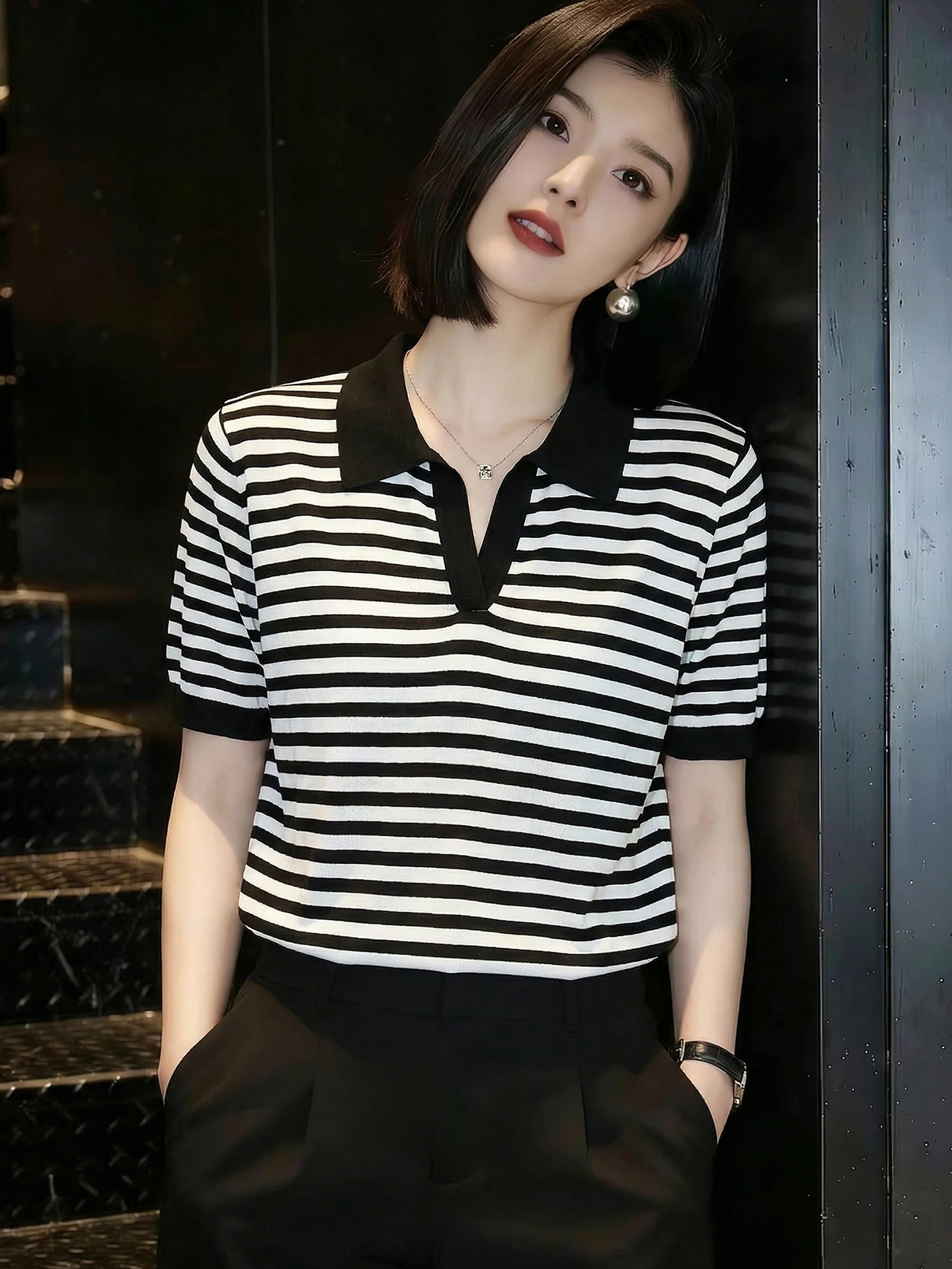 Fashionable Striped Short Sleeve Knitwear Commute Versatile Summer 2026 Color Block Design Korean Style Straight Cut Top
Fashionable Striped Short Sleeve Knitwear Commute Versatile Summer 2026 Color Block Design Korean Style Straight Cut Top