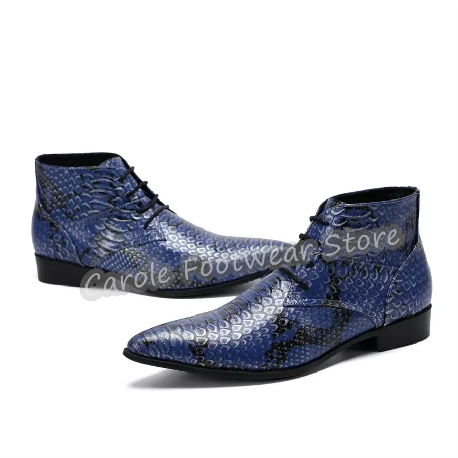 Men's Snake Print Genuine Leather Ankle Boots Pointed Toe Chunky Heel Lace-Up Dress Boots Male British Style Formal Party Boots
Men's Snake Print Genuine Leather Ankle Boots Pointed Toe Chunky Heel Lace-Up Dress Boots Male British Style Formal Party Boots
