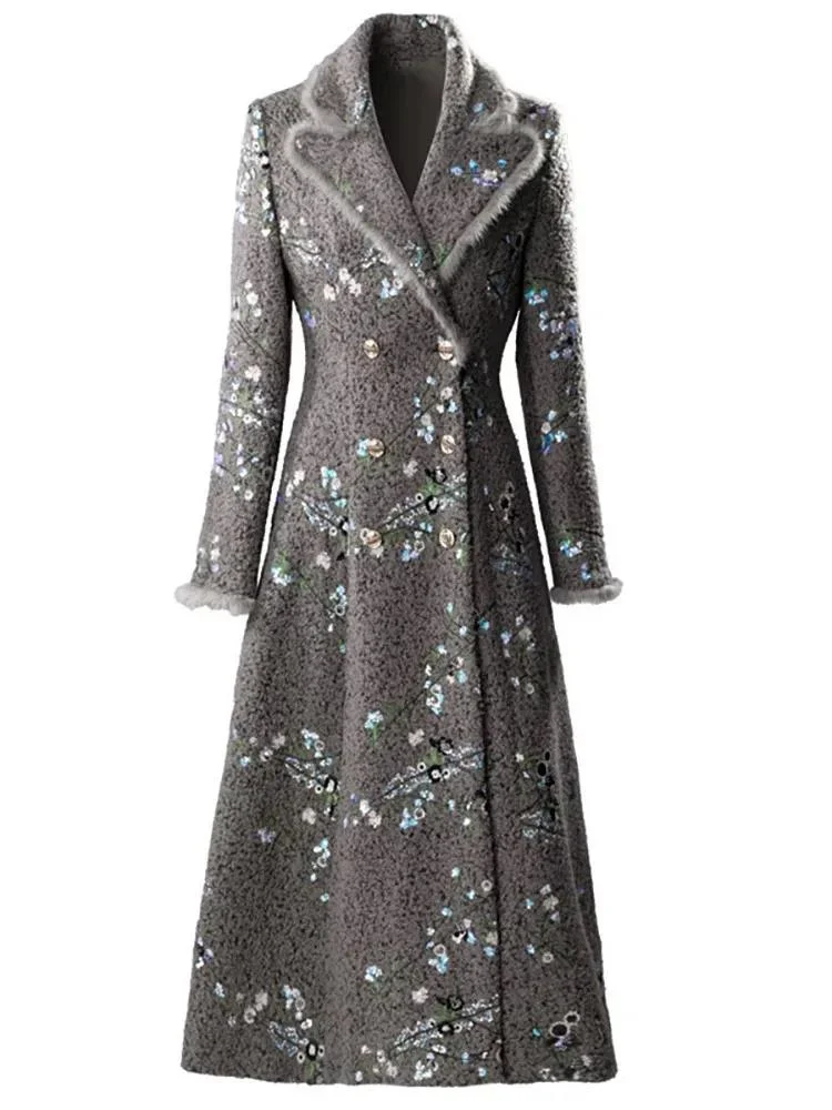 Fashion Gray Blends Coat Women's Fur Patchwork Lapel Embrodiery Beading Double Breasted Thick Overcoat Winter New 3QO8O
Fashion Gray Blends Coat Women's Fur Patchwork Lapel Embrodiery Beading Double Breasted Thick Overcoat Winter New 3QO8O