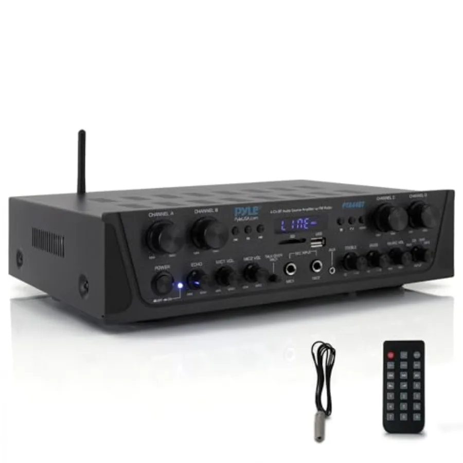 4-Channel Audio Amplifier with Bluetooth for Home Stereo, Commercial or Karaoke Use Black Metal Housing, 500W Max Power, Dual M
4-Channel Audio Amplifier with Bluetooth for Home Stereo, Commercial or Karaoke Use Black Metal Housing, 500W Max Power, Dual M