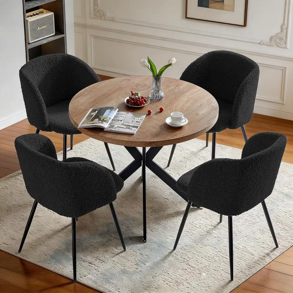 37 Round Kitchen Table with Upholstered Arm Chairs, 4 or 5-Piece Dining Set with Black Barrel Chairs
37 Round Kitchen Table with Upholstered Arm Chairs, 4 or 5-Piece Dining Set with Black Barrel Chairs